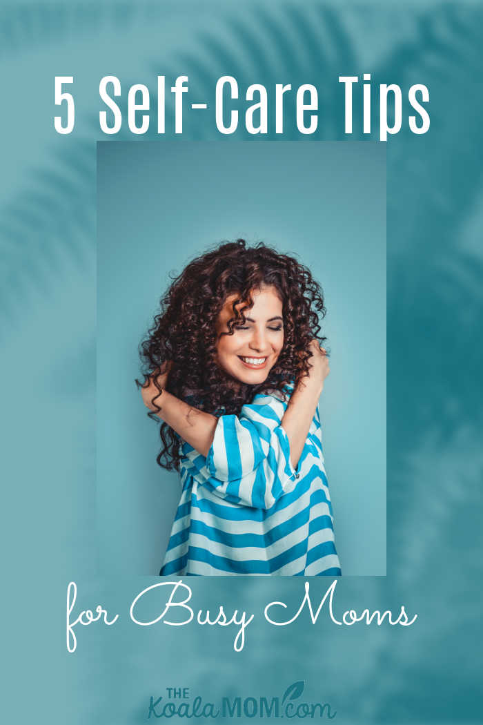 5 Self-Care Tips for Busy Parents. Photo of woman hugging herself via Depositphotos.