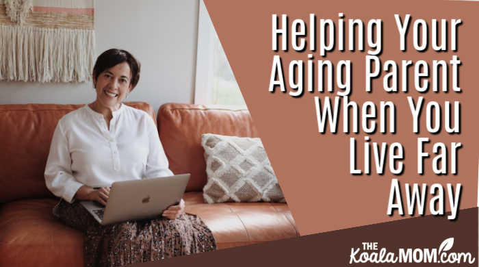 Helping Your Aging Parent When You Live Far Away: A How-To Guide. Photo of woman sitting on a red leather couch with a laptop by Samia Liamani on Unsplash