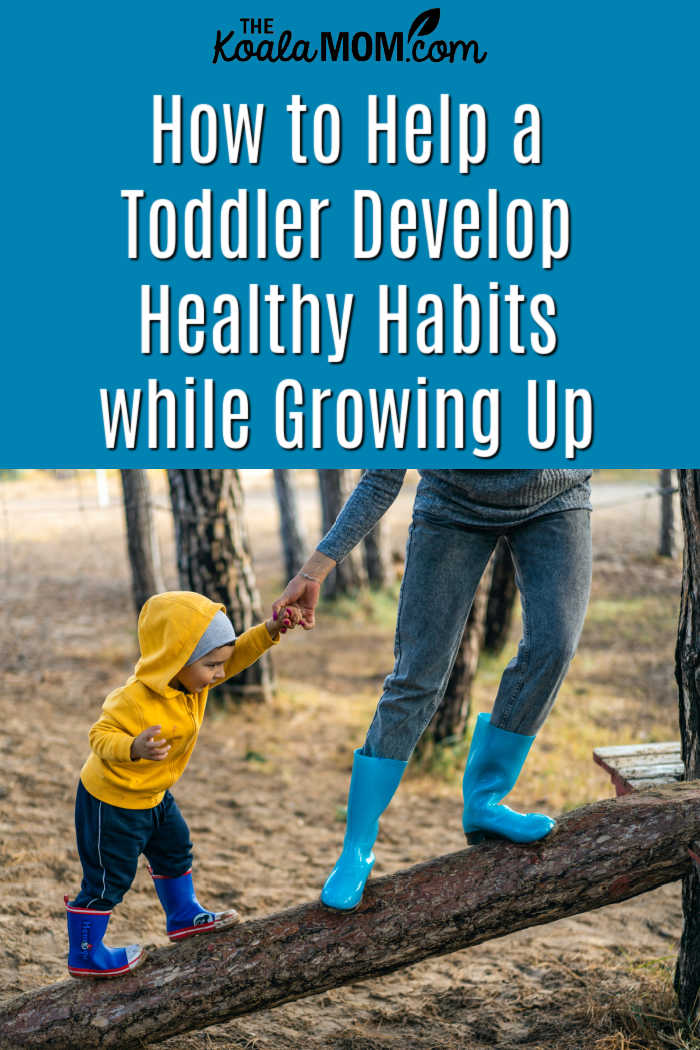 How to Help a Toddler Develop Healthy Habits while Growing Up. Photo of mom and toddler climbing a log by Oleksandr Pidvalnyi via Pexels.