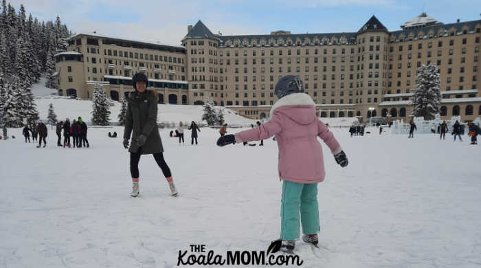 Skating in front of the Fairmont Chateau Lake Louise.
