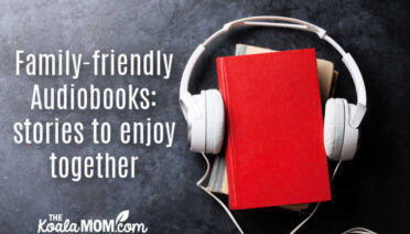 Family-friendly Audiobooks: stories to enjoy together. Photo of headphones over a stack of books via Depositphotos.