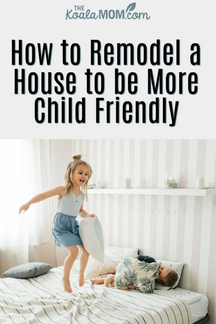 How to Remodel a House to be More Child Friendly. Photo of girl jumping on a bed with her little brother by Ivan Samkov via Pexels.