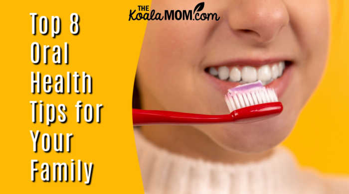 Top 8 Oral Health Tips for Your Family. Photo of smiling girl brushing with a red toothbrush by by Diana Polekhina on Unsplash.