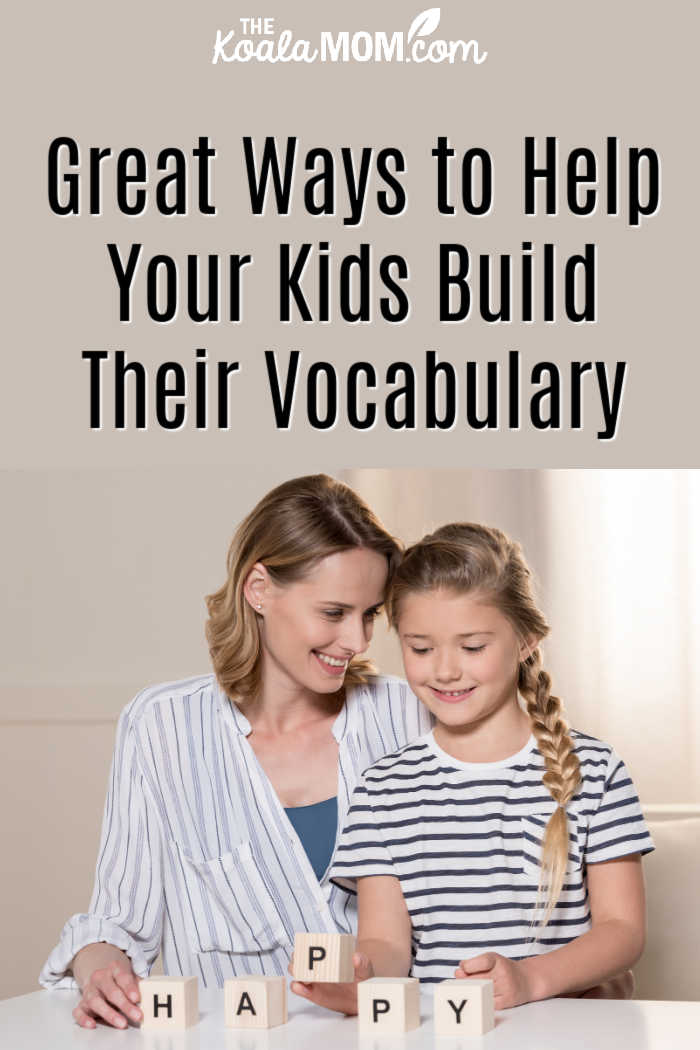 Great Ways to Help Your Kids Build Their Vocabulary. Photo of mom and child playing with letter blocks via Depositphotos.