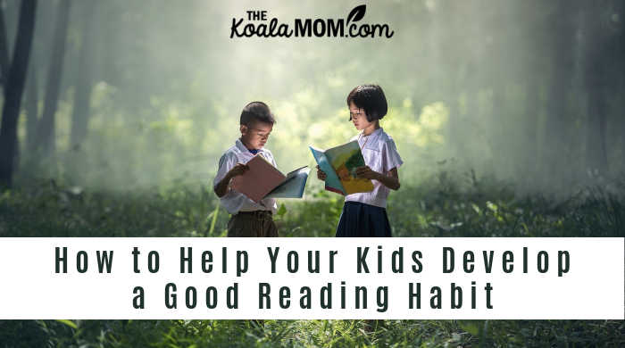 How to Help Your Kids Develop a Good Reading Habit. Photo of two children reading books in a forest by Sasin Tipchai from Pixabay.