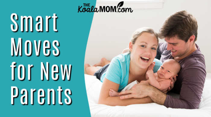 Smart Moves for New Parents. Photo of happy parents snuggling newborn baby via Depositphotos.