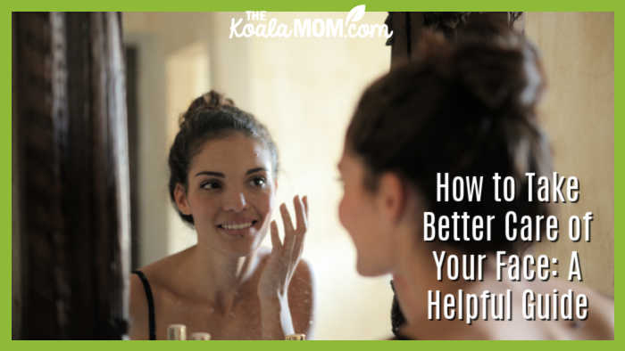 How To Take Better Care Of Your Face: A Helpful Guide. Photo of woman looking in mirror by Andrea Piacquadio via Pexels.