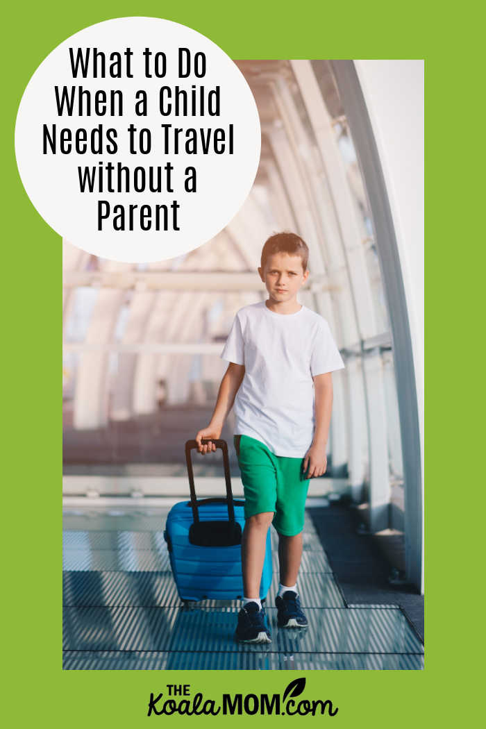 What to Do When a Child Needs to Travel without a Parent. Photo of boy carrying suitcase in airport via Depositphotos.