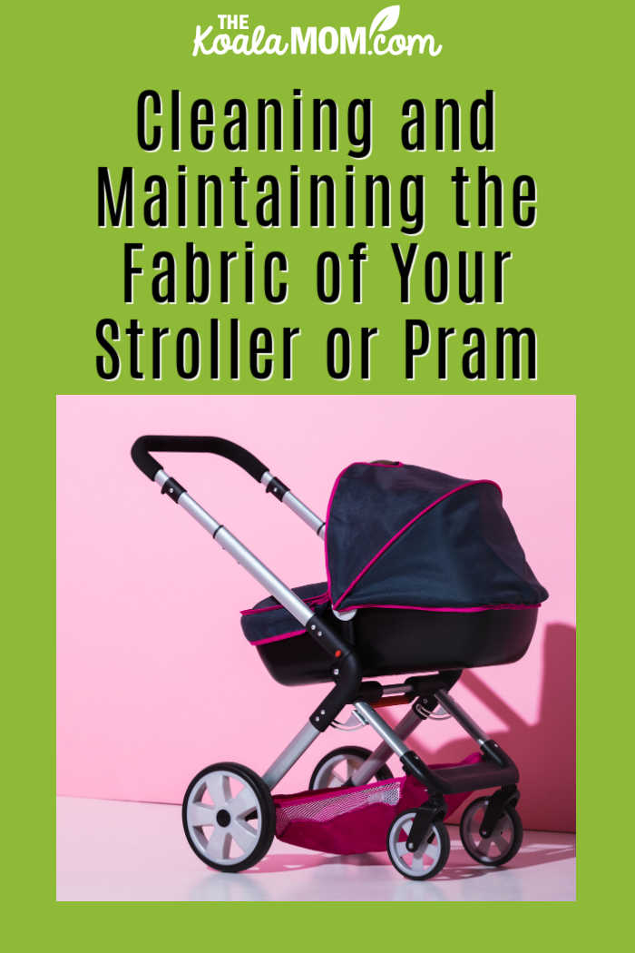 Cleaning and Maintaining the Fabric of Your Stroller or Pram. Photo of pink-and-black baby pram against pink background via Depositphotos.