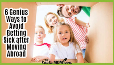 6 Genius Ways to Avoid Getting Sick after Moving Abroad. Photo of happily family of four peering into moving box via Depositphotos.