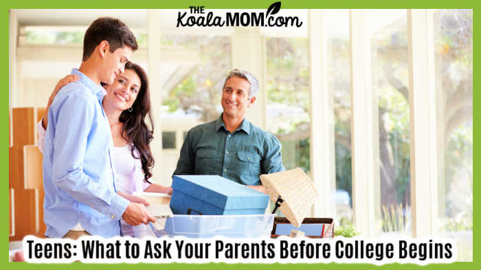 Teens: What to Ask Your Parents Before College Begins. Photo of young adult talking with his parents via Depositphotos.