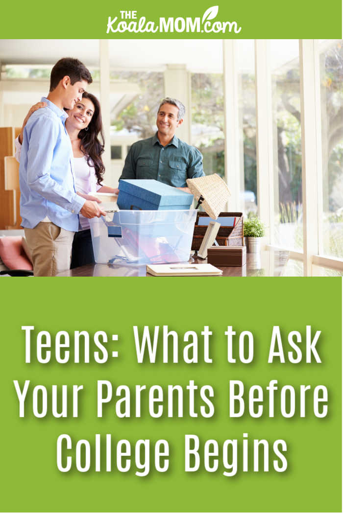 Teens: What to Ask Your Parents Before College Begins. Photo of young adult talking with his parents via Depositphotos.