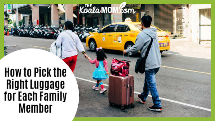 How to Pick the Right Luggage for Each Family Member. Photo of family with large rollie suitcase by Markus Winkler on Unsplash.