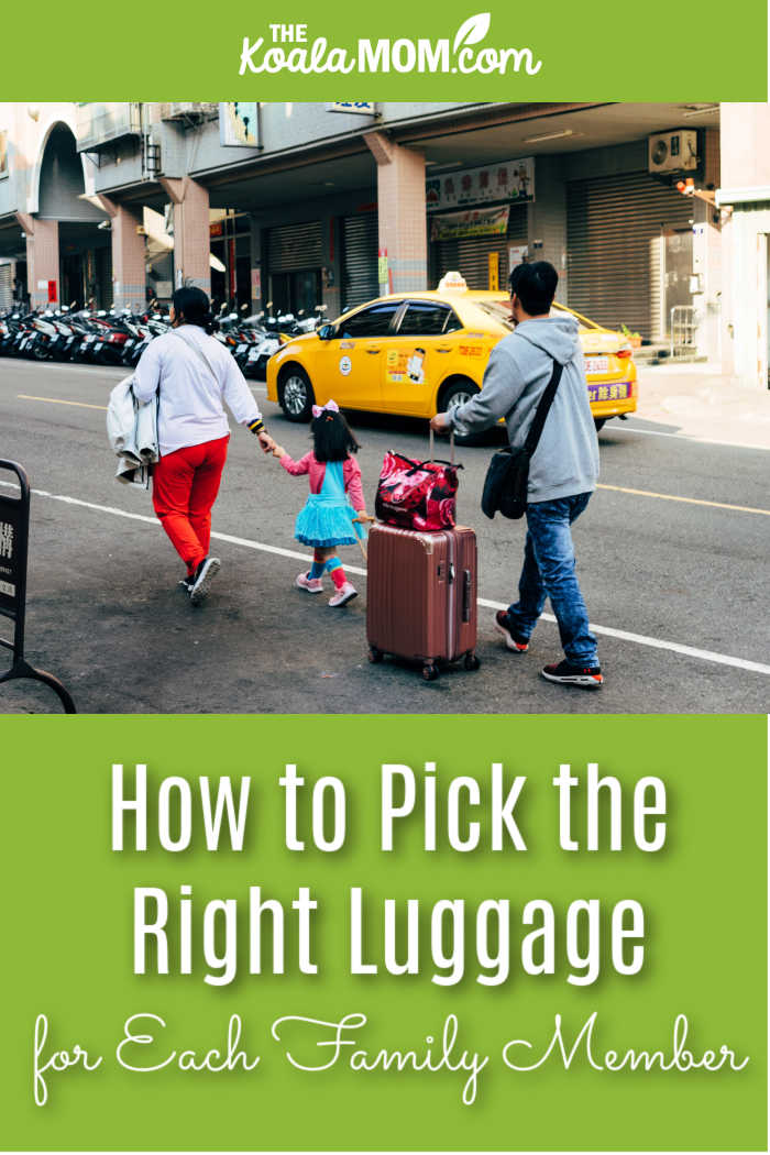 How to Pick the Right Luggage for Each Family Member. Photo of family with large rollie suitcase by Markus Winkler on Unsplash.