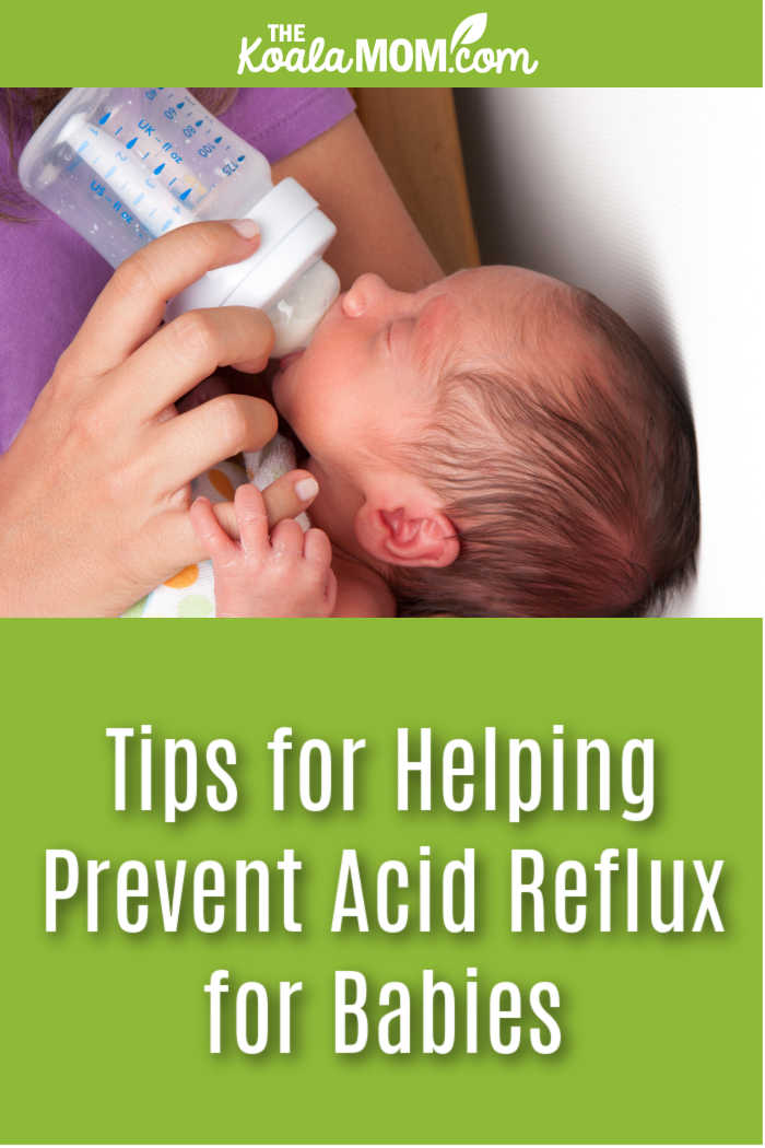 Tips for Helping Prevent Acid Reflux for Babies. Photo of mom bottle feeding baby via Depositphotos.