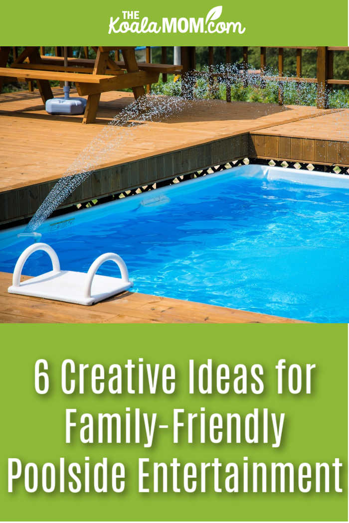 6 Creative Ideas for Family-Friendly Poolside Entertainment. Photo of bright blue pool with backyard deck around it by Carl from Pixabay.