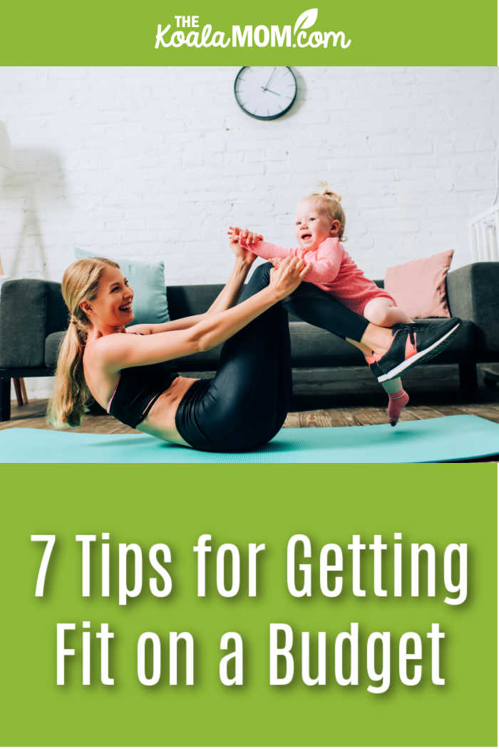 7 Tips for Getting Fit on a Budget. Photo of mom exercising on floor with her toddler via Depositphotos.