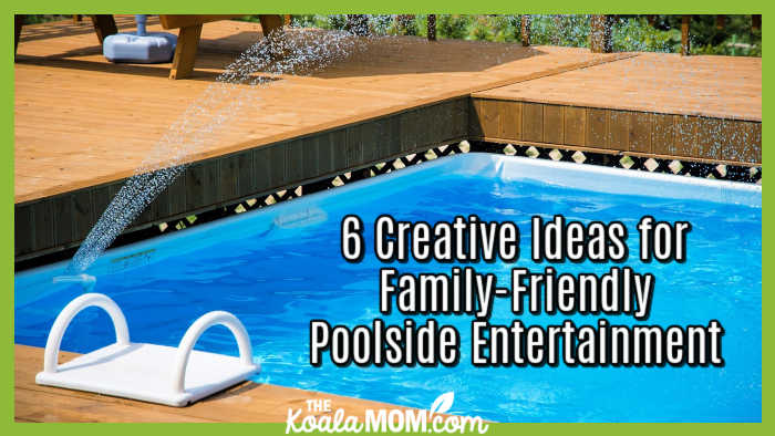 6 Creative Ideas for Family-Friendly Poolside Entertainment. Photo of bright blue pool with backyard deck around it by Carl from Pixabay.