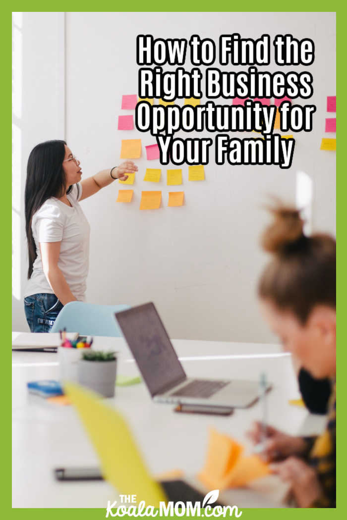 How to Find the Right Business Opportunity for Your Family. Photo of mom placing sticky notes on wall while teen takes notes on her laptop by Jason Goodman on Unsplash