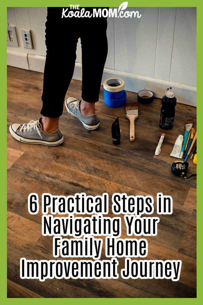 6 Practical Steps in Navigating Your Family Home Improvement Journey. Photo of tools sitting on hardwood floor near woman's legs and feet by Bernie Almanzar on Unsplash