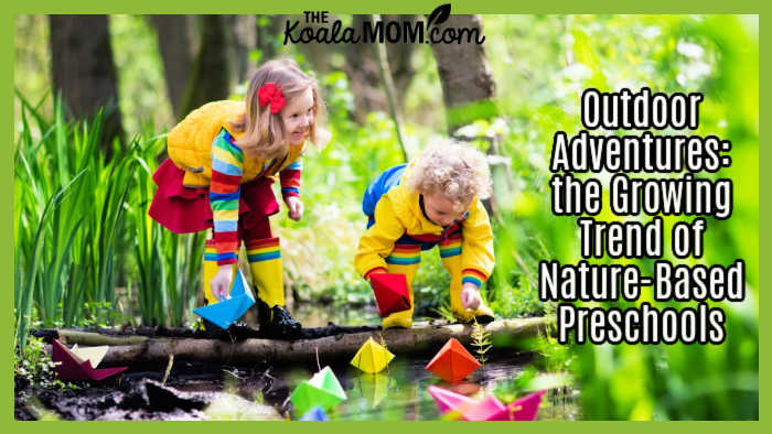 Outdoor Adventures: the Growing Trend of Nature-Based Preschools. Photo of two children putting paper boats in the river via Depositphotos.