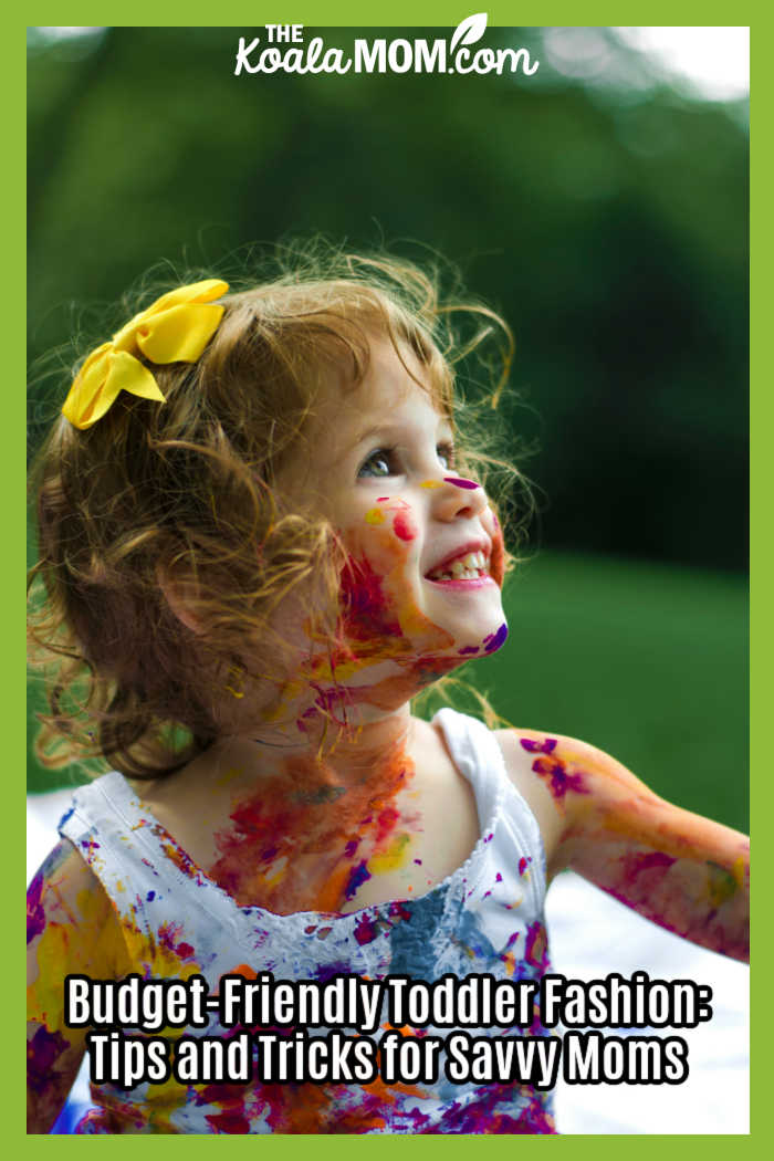 Budget-Friendly Toddler Fashion: Tips and Tricks for Savvy Moms. Photo of a toddler girl with curly hair and paint all over her face and her white dress by Senjuti Kundu on Unsplash.