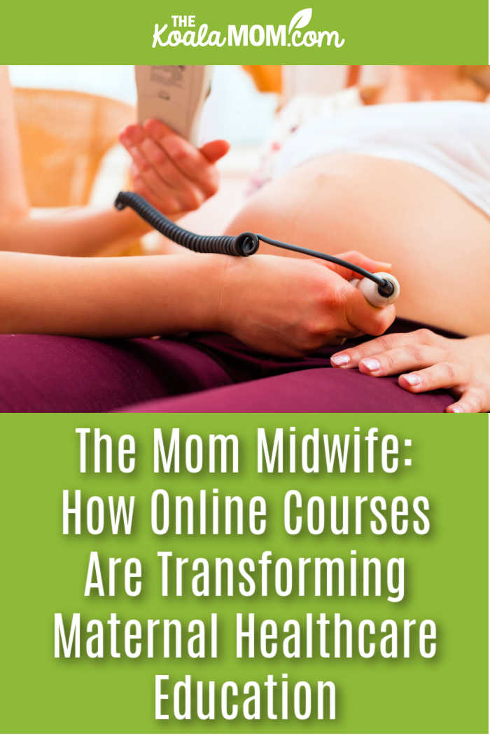 The Mom Midwife: How Online Courses Are Transforming Maternal Healthcare Education. Photo of midwife using a Doppler to check a baby's heartbeat via Depositphotos.
