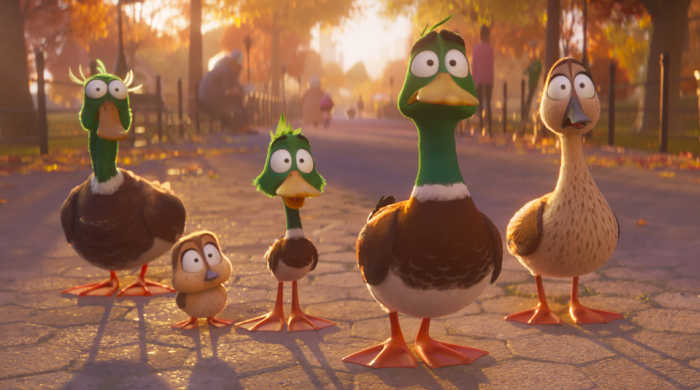Still shot of the duck family from the movie Migration.