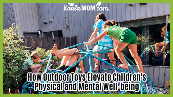 How Outdoor Toys Elevate Children's Physical and Mental Well-being. Photo of four children playing on an outdoor climbing dome by Bonnie Way.