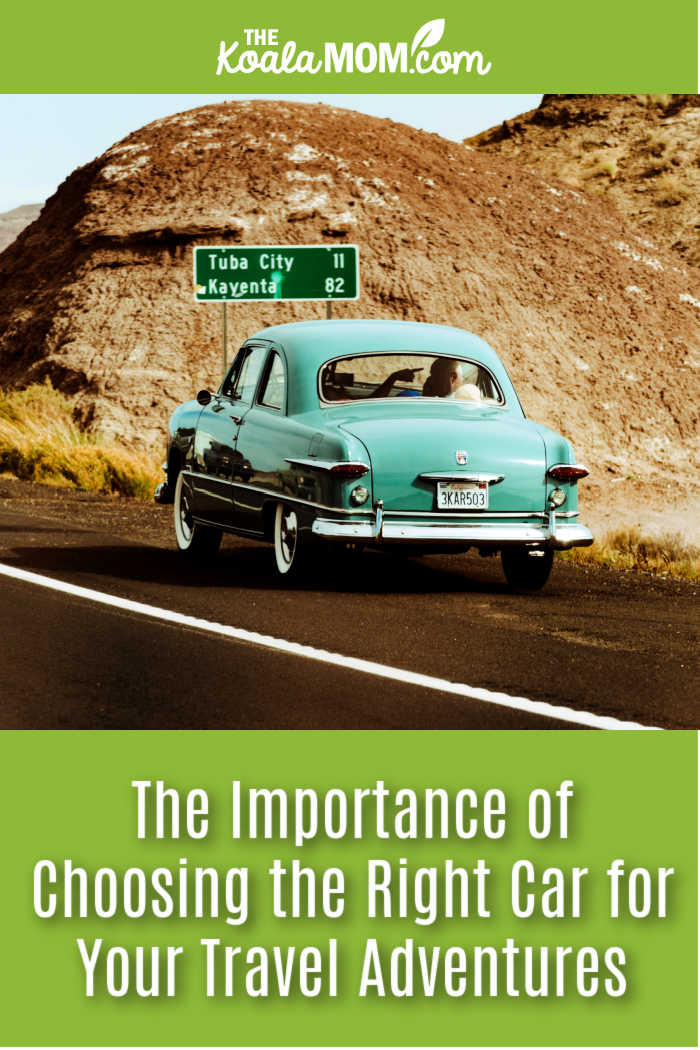 The Importance of Choosing the Right Car for Your Travel Adventures. Photo of an old-fashioned teal car on an Arizona highway by Quintin Gellar via Pexels.