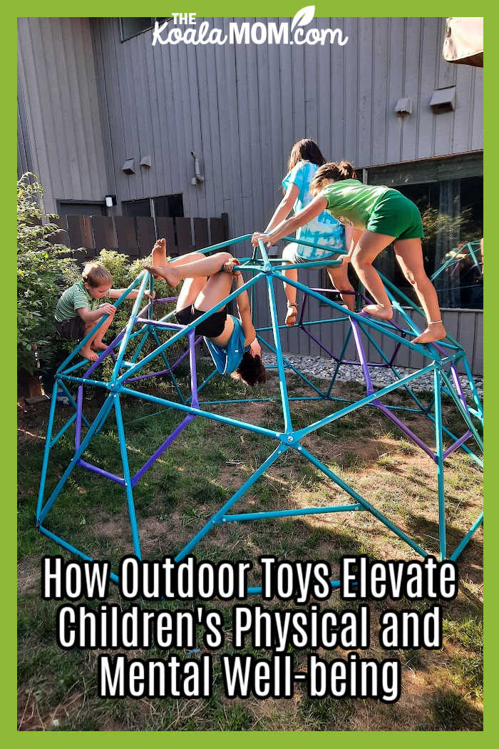 How Outdoor Toys Elevate Children's Physical and Mental Well-being. Photo of four children playing on an outdoor climbing dome by Bonnie Way.