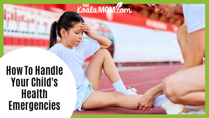 How To Handle Your Child's Health Emergencies. Stock photo of a coach helping a child sitting on a running track with a sore leg.