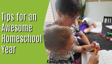 Tips for an Awesome Homeschool Year. Photo of mom helping two kids with math by Bonnie Way.