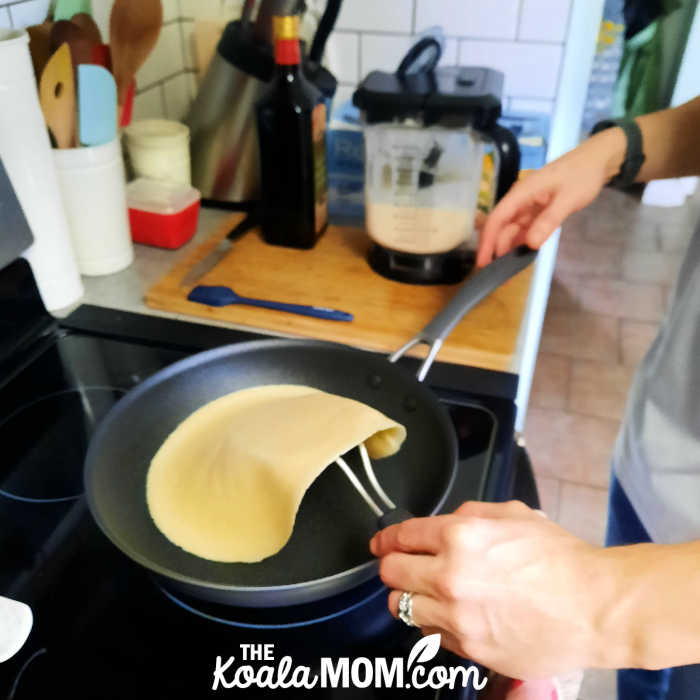 Frying crepes in the Circulon extreme nonstick 12-inch frying pan.