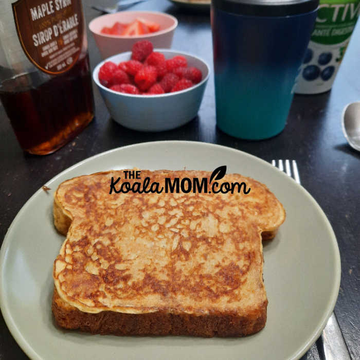 French toast with maple syrup, fruit and yogurt for brunch!