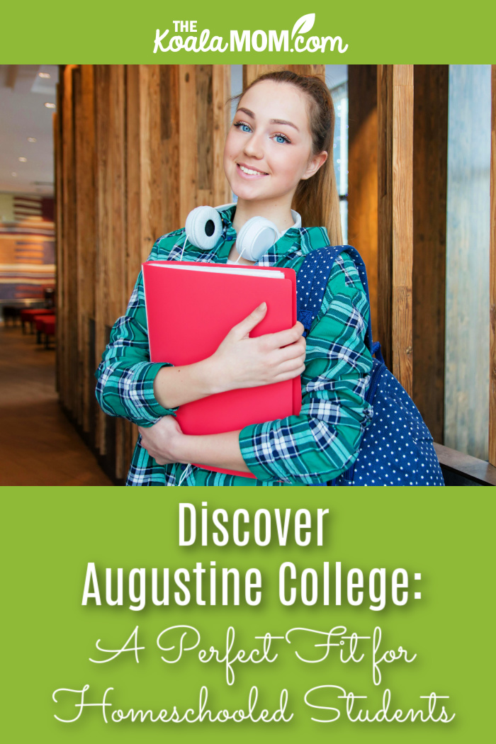 Discover Augustine College: A Perfect Fit for Homeschooled Students. Photo of young woman standing in university hallway holding a pink binder with white headphones around her neck by Anastasiya Gepp via Pexels.