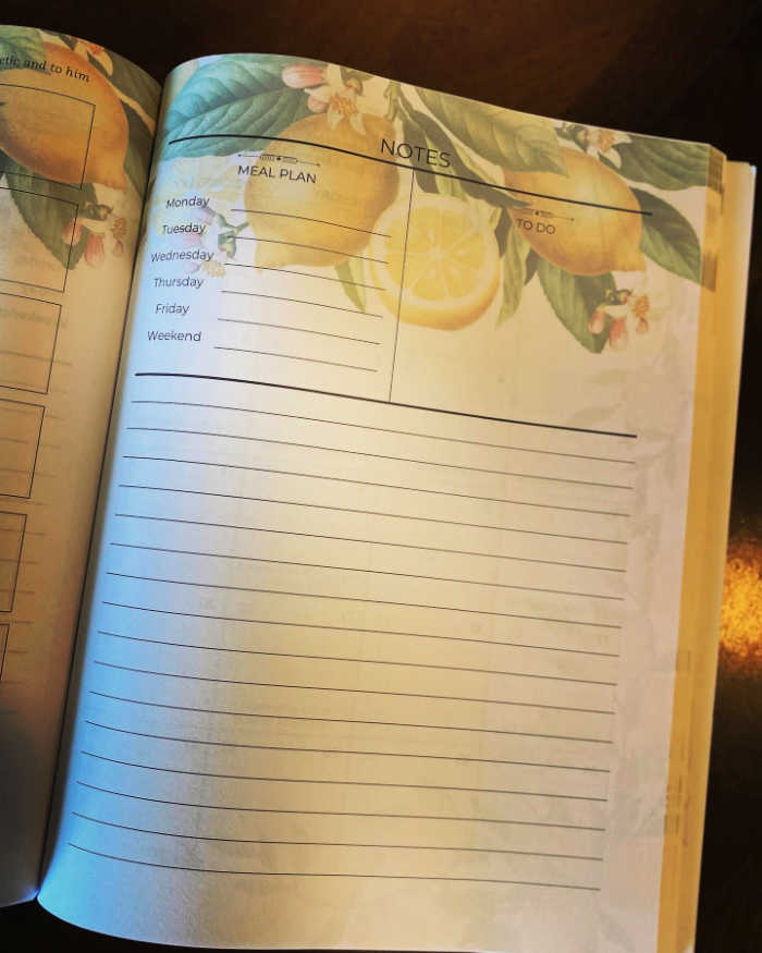 Meal planning page in Sarah Gould's 2025 Canadian Catholic Day Planner.