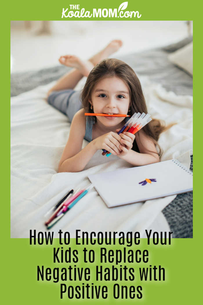 How to Encourage Your Kids to Replace Negative Habits with Positive Ones. Photo of girl chewing on her marker while drawing by Elina Fairytale via Pexels.