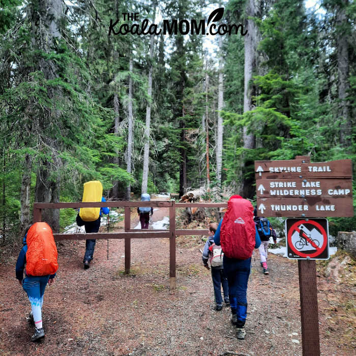 Signs in Manning Park for Strike Lake Wilderness Camp and Thunder Lake.