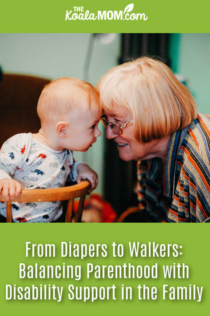 From Diapers to Walkers: Balancing Parenthood with Disability Support in the Family. Photo of grandma touching foreheads with baby in a high chair by Helena Jankovičová Kováčová via Pexels.