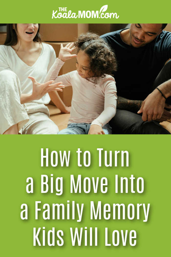 How to Turn a Big Move Into a Family Memory Kids Will Love. Photo of mom, dad and daughter sitting in front of moving boxes by cottonbro studio via Pexels.