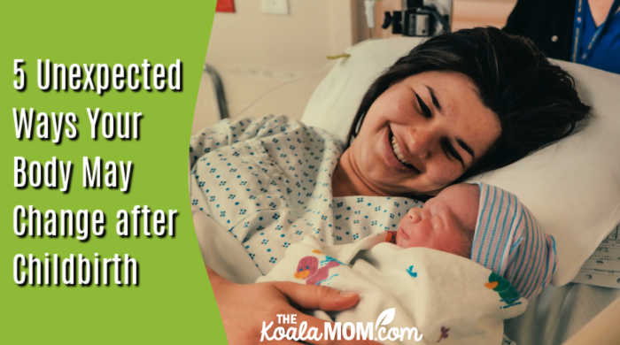 5 Unexpected Ways Your Body May Change after Childbirth. Photo of happy Mom smiling at her newborn baby in a hospital bed by Gabriel Tovar on Unsplash. 