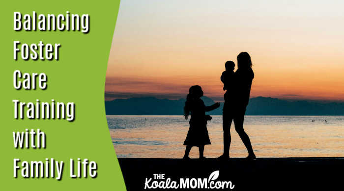Balancing Foster Care Training with Family Life. Photo of mom and two children on the beach at sunset by dylan nolte on Unsplash.