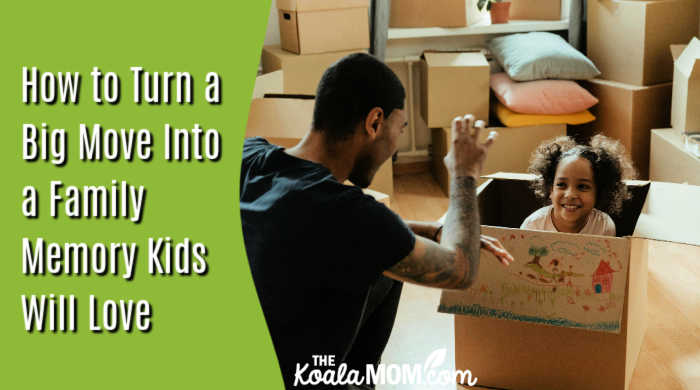 How to Turn a Big Move Into a Family Memory Kids Will Love. Photo of black dad playing with his daughter, sitting in a moving box, by cottonbro studio via Pexels.