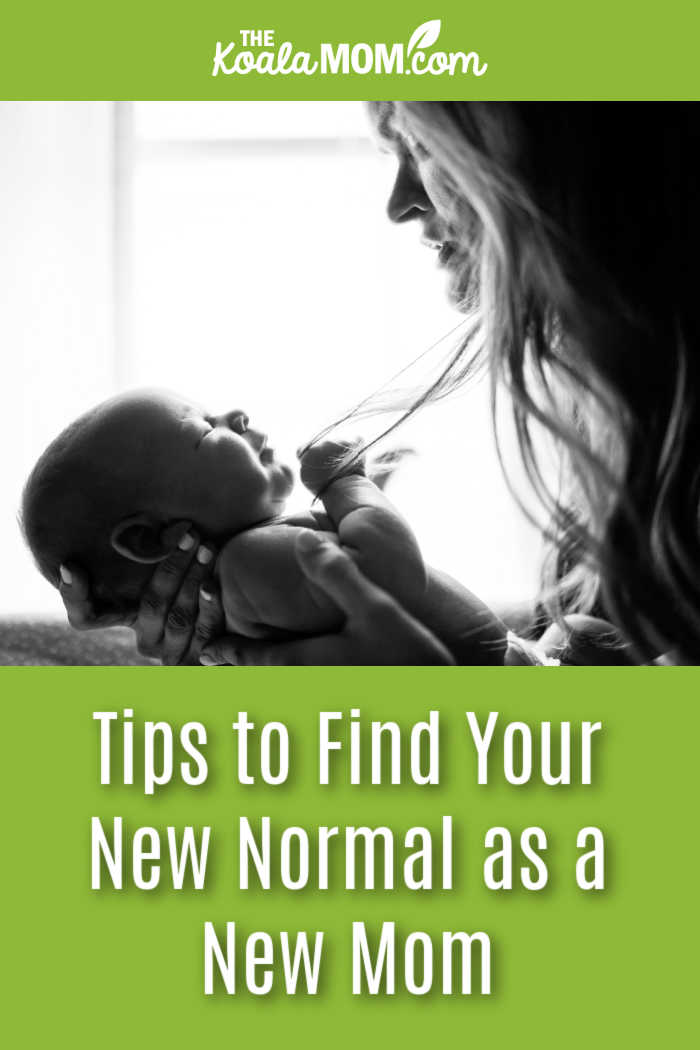 Tips to Find Your New Normal as a New Mom. Black and white photo of new mom holding a baby in front of a bright window by Zach Lucero via Pexels.