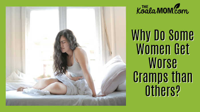 Why Do Some Women Get Worse Cramps than Others? Photo of woman sitting on bed holding her stomach in pain by Andrea Piacquadio via Pexels.