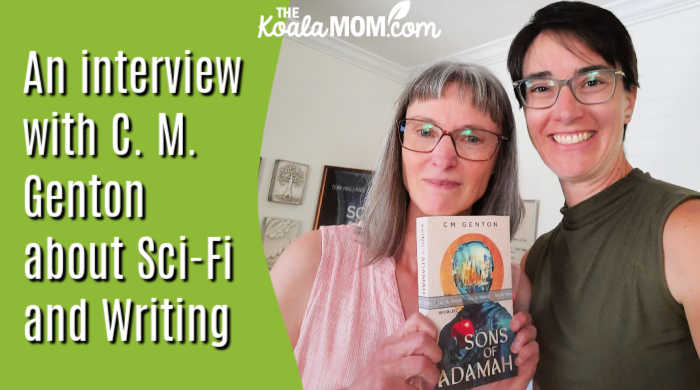 An interview with C. M. Genton about Sci-Fi and Writing. Photo of Bonnie Way with C.M. Genton holding a copy of her novel taken by Bonnie Way.