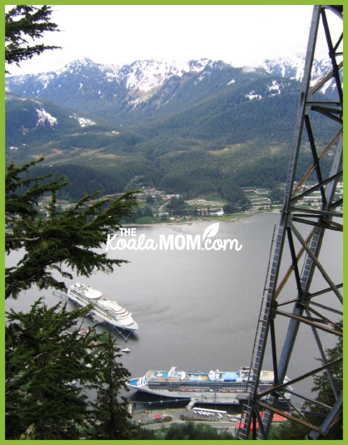 Looking down on a cruise ship sitting at a dock in Juneau, Alaska. Photo by Bonnie Way.
