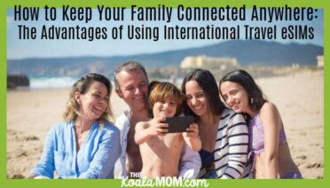 How to Keep Your Family Connected Anywhere: The Advantages of Using International Travel eSIMs. Photo of happy family sitting on beach while child on dad's lap takes a selfie by Kampus Production via Pexels.
