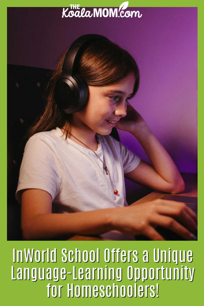 InWorld School Offers a Unique Language-Learning Opportunity for Homeschoolers! Photo of girl wearing headphones while smiling at her computer monitor by Jonathan Borba via Pexels.